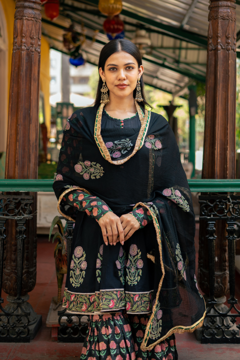 Black Block Printed Sharara Set