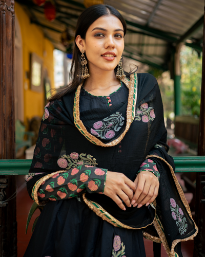 Black Block Printed Sharara Set