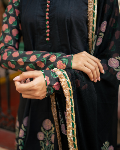 Black Block Printed Sharara Set