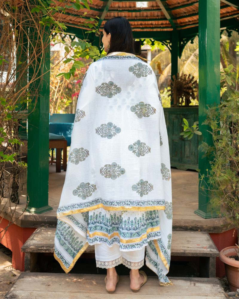 Mughal Blue Boota Anarkali Set cotton by Maison Shefali in blue color for women Worldwide