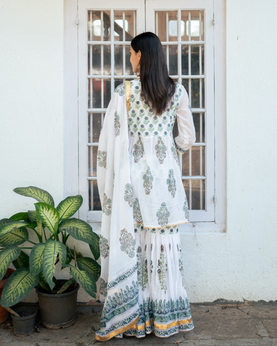 Blue Block Printed Short Kurta Set