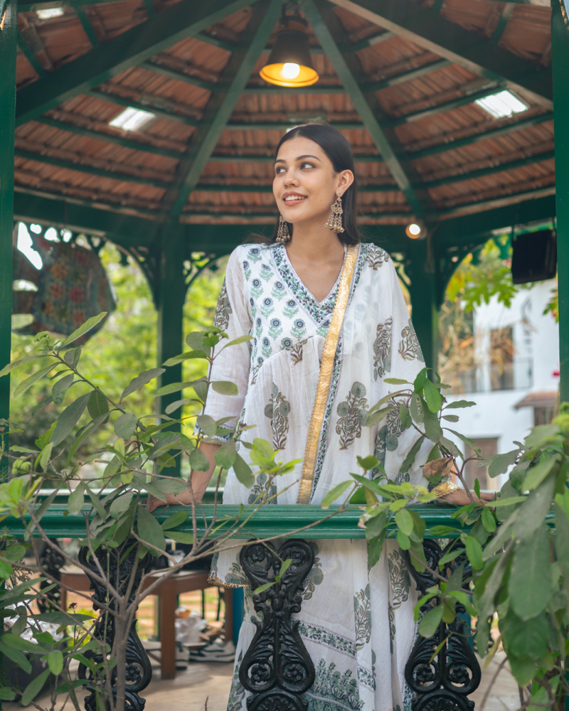 Blue Block Printed Short Kurta Set cotton by Maison Shefali in blue color for women Worldwide