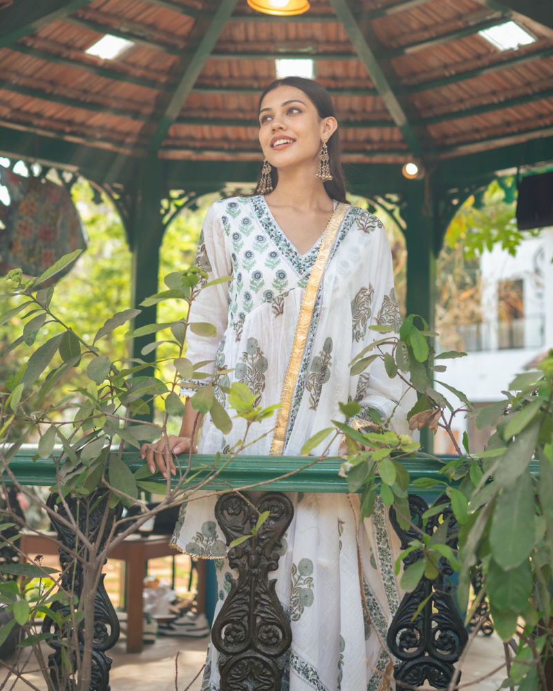 Blue Block Printed Short Kurta Set cotton by Maison Shefali in blue color for women Worldwide