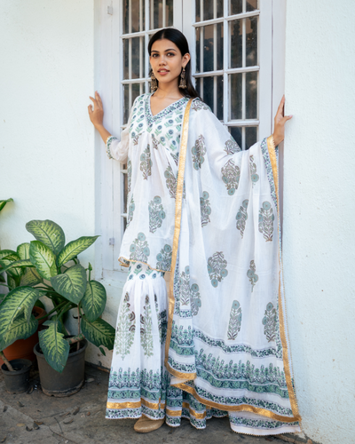 Blue Block Printed Short Kurta Set