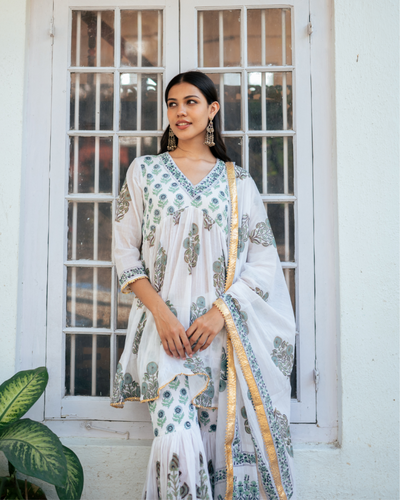 Blue Block Printed Short Kurta Set