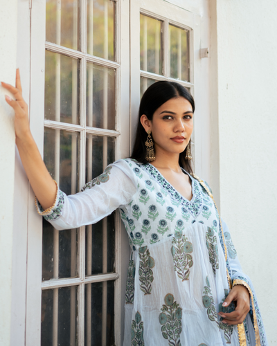 Powder Blue Block Printed Sharara Set