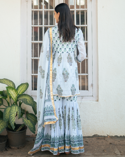 Powder Blue Block Printed Sharara Set