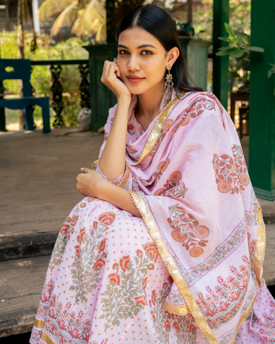 Mughal Pink Boota Anarkali Set