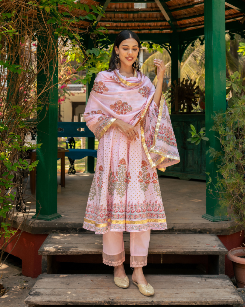 Mughal Pink Boota Anarkali Set