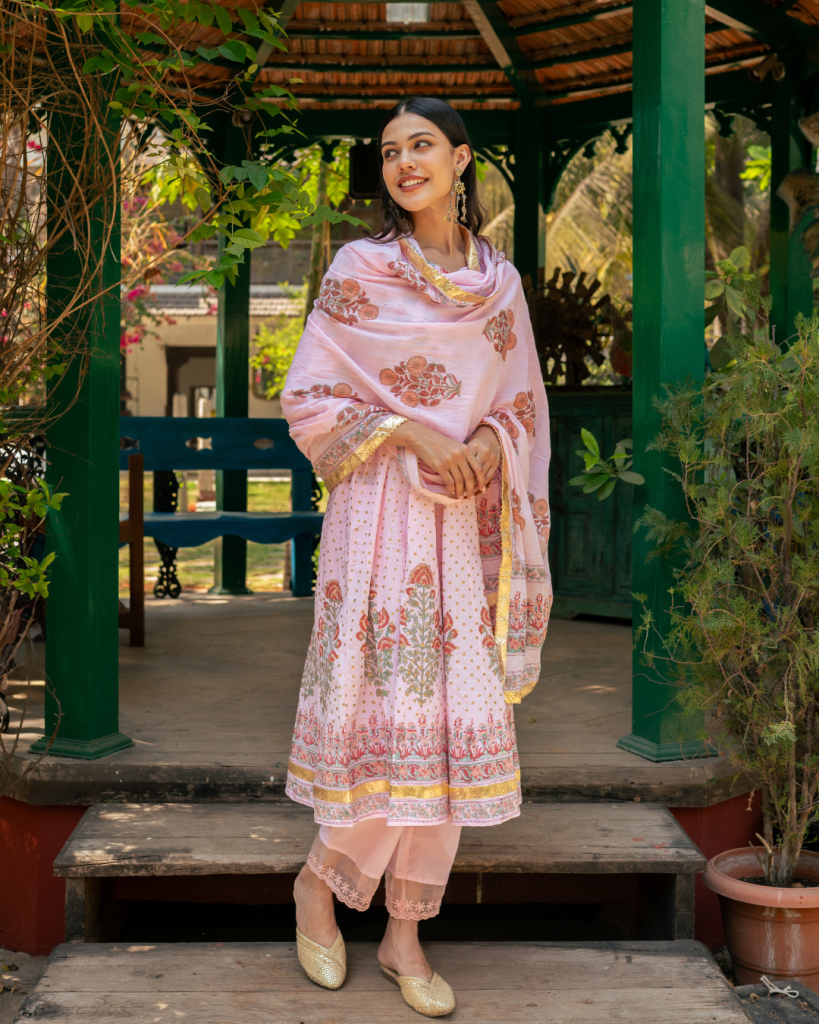 Mughal Pink Boota Anarkali Set