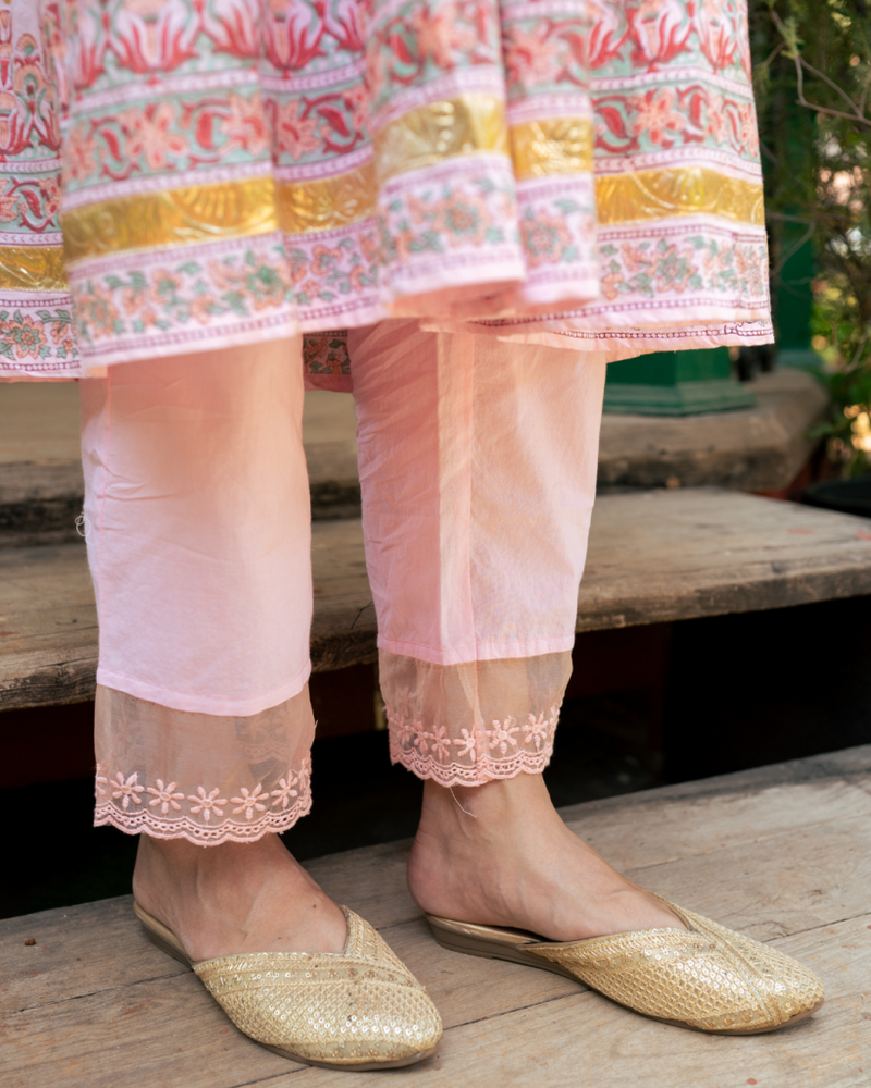 Mughal Pink Boota Anarkali Set cotton by Maison Shefali in pink color for women Worldwide