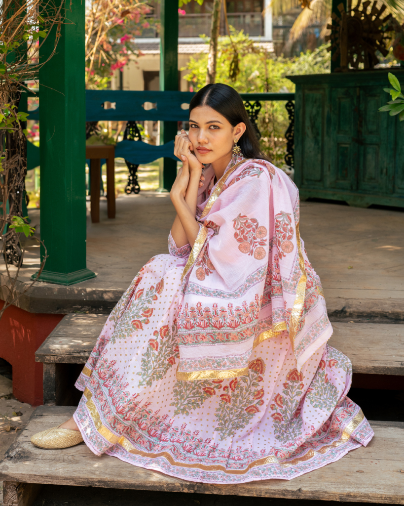 Mughal Pink Boota Anarkali Set