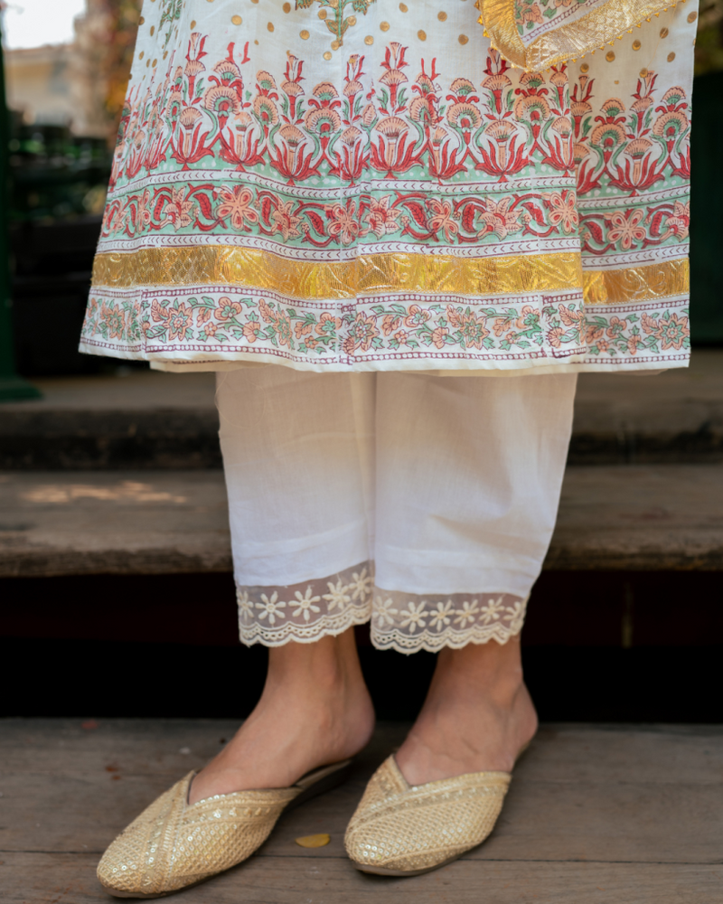 Mughal Peach Boota Anarkali Set cotton by Maison Shefali in peach color for women Worldwide