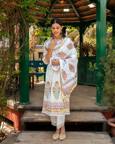 Mughal Peach Boota Anarkali Set