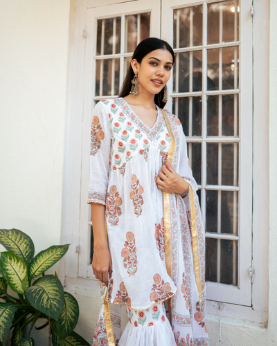 Peach Block Printed Sharara Set