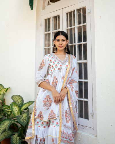 Peach Block Printed Sharara Set