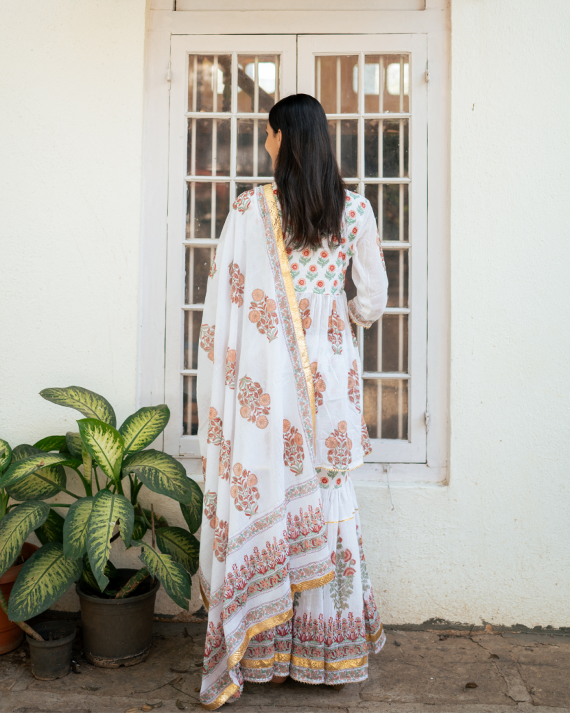 Peach Block Printed Sharara Set