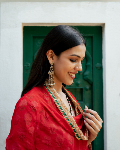 Red Block Printed Kurta Set