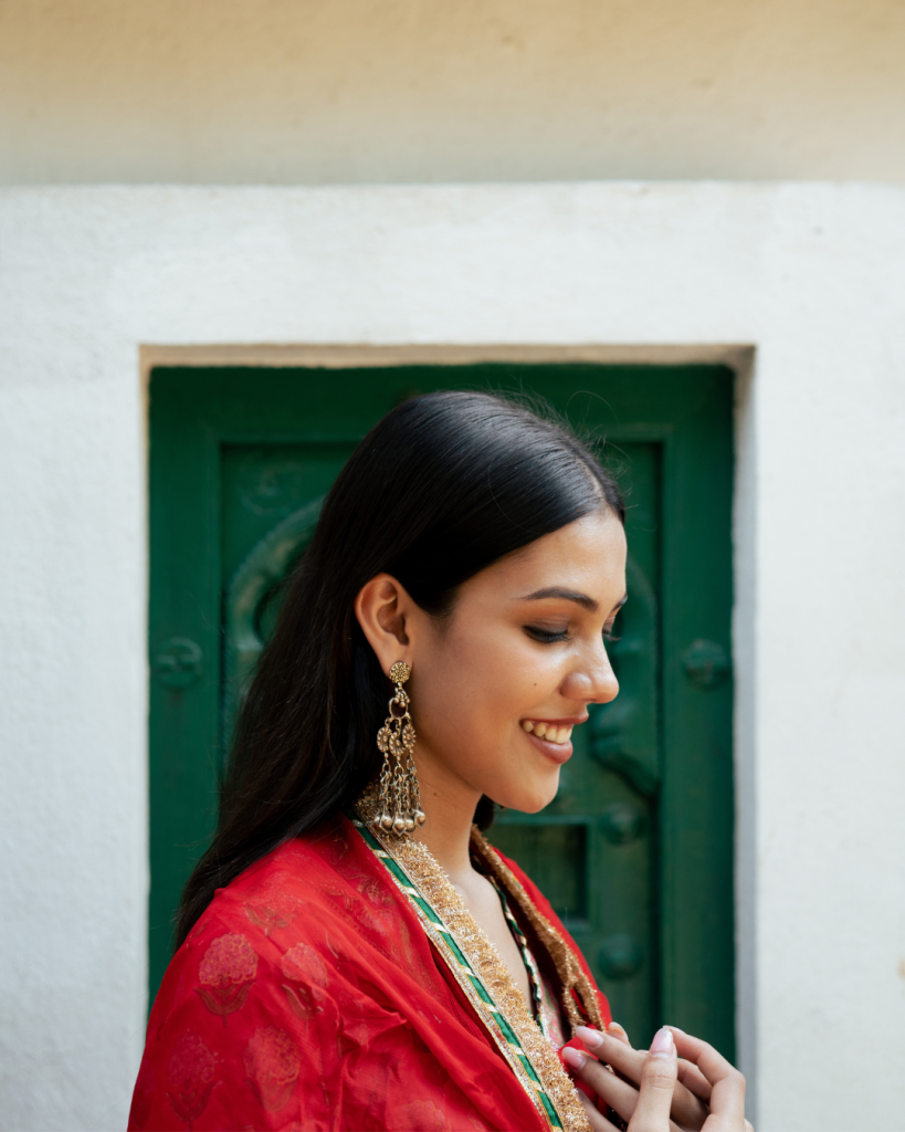 Red Block Printed Kurta Set