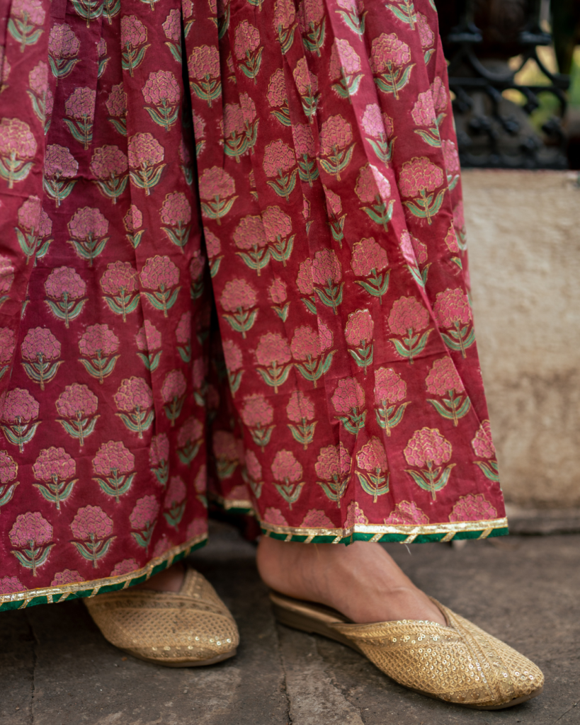 Wine Block Printed Anarkali Set- Size S