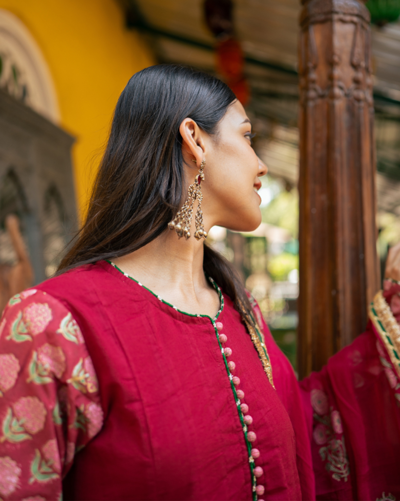 Wine Block Printed Anarkali Set