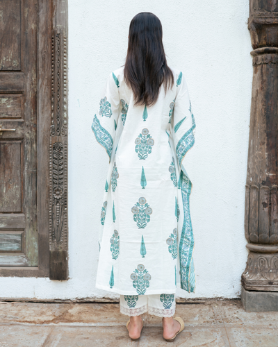 Mughal Blue Boota Kaftan Set