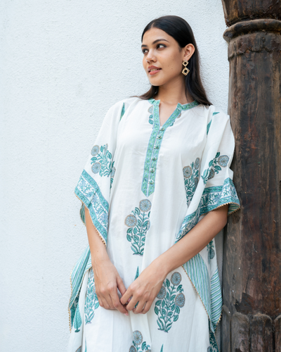 Mughal Blue Boota Kaftan Set