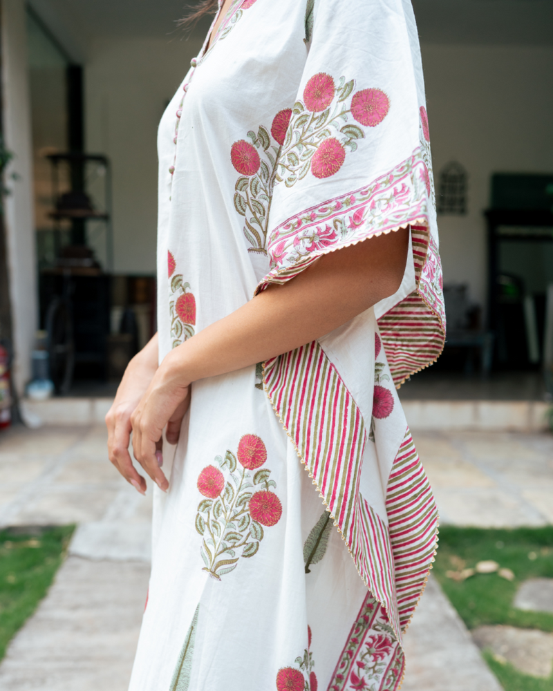 Mughal Red Boota Kaftan Set cotton by Maison Shefali in red color for women Worldwide