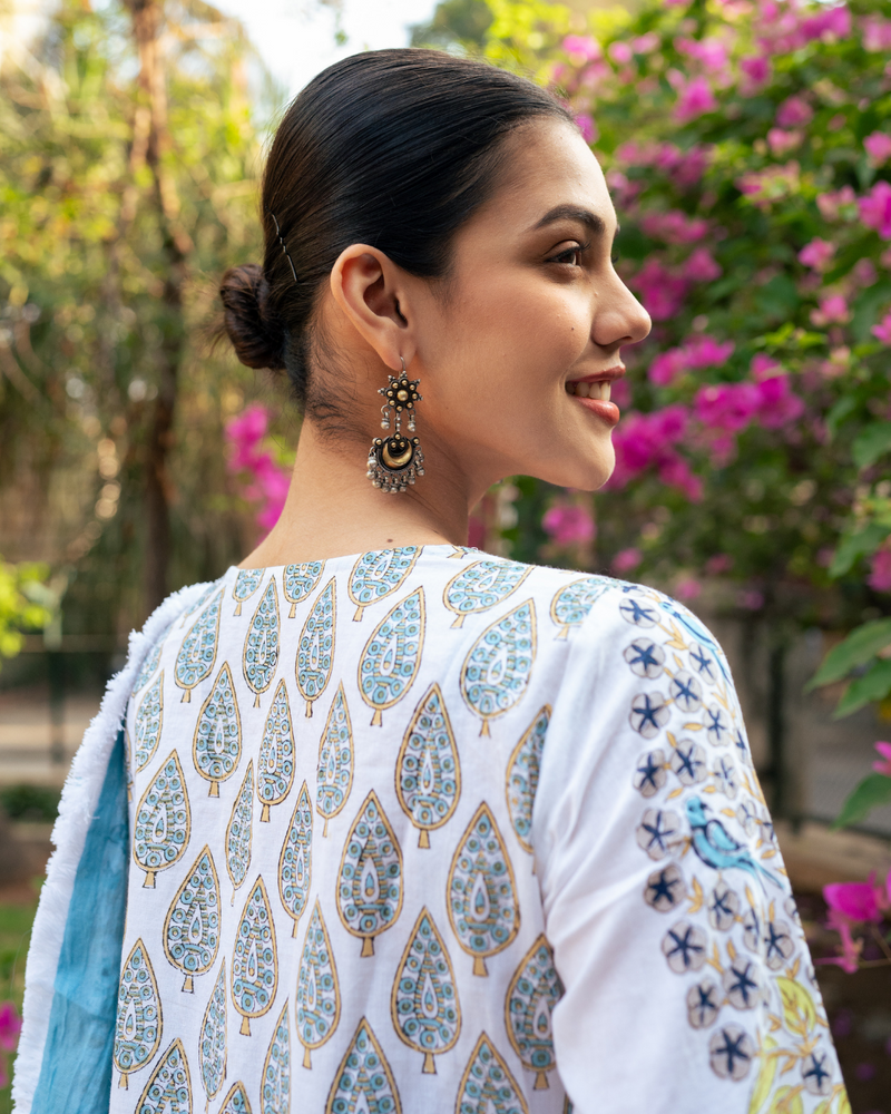 Ivory and Blue Block Printed Sharara Set mul by Maison Shefali in multi color for women Worldwide