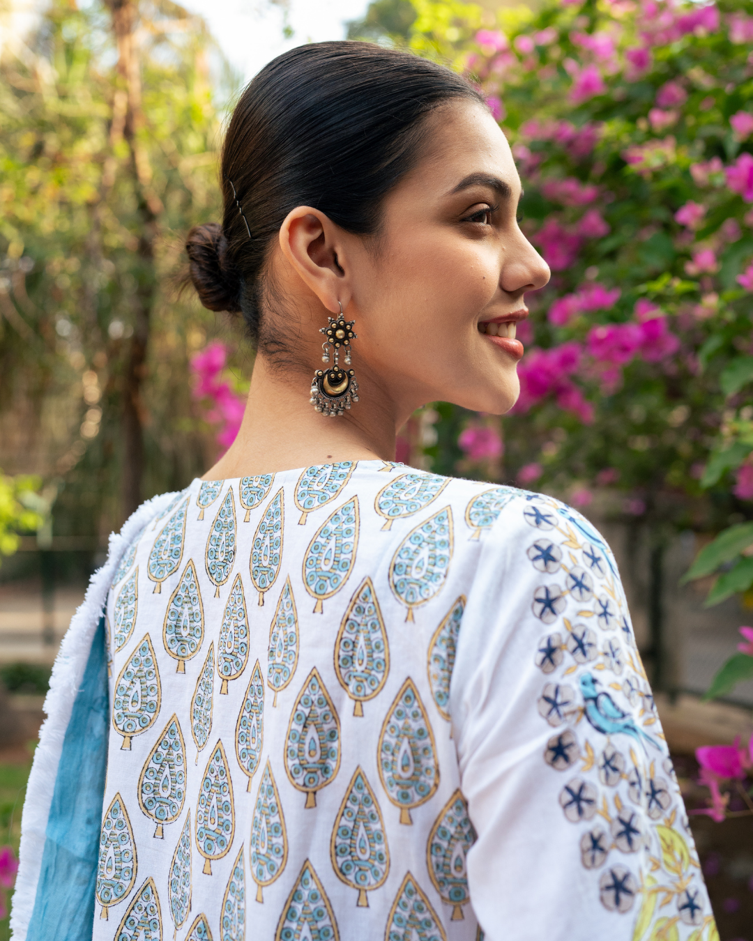 Ivory and Blue Block Printed Sharara Set