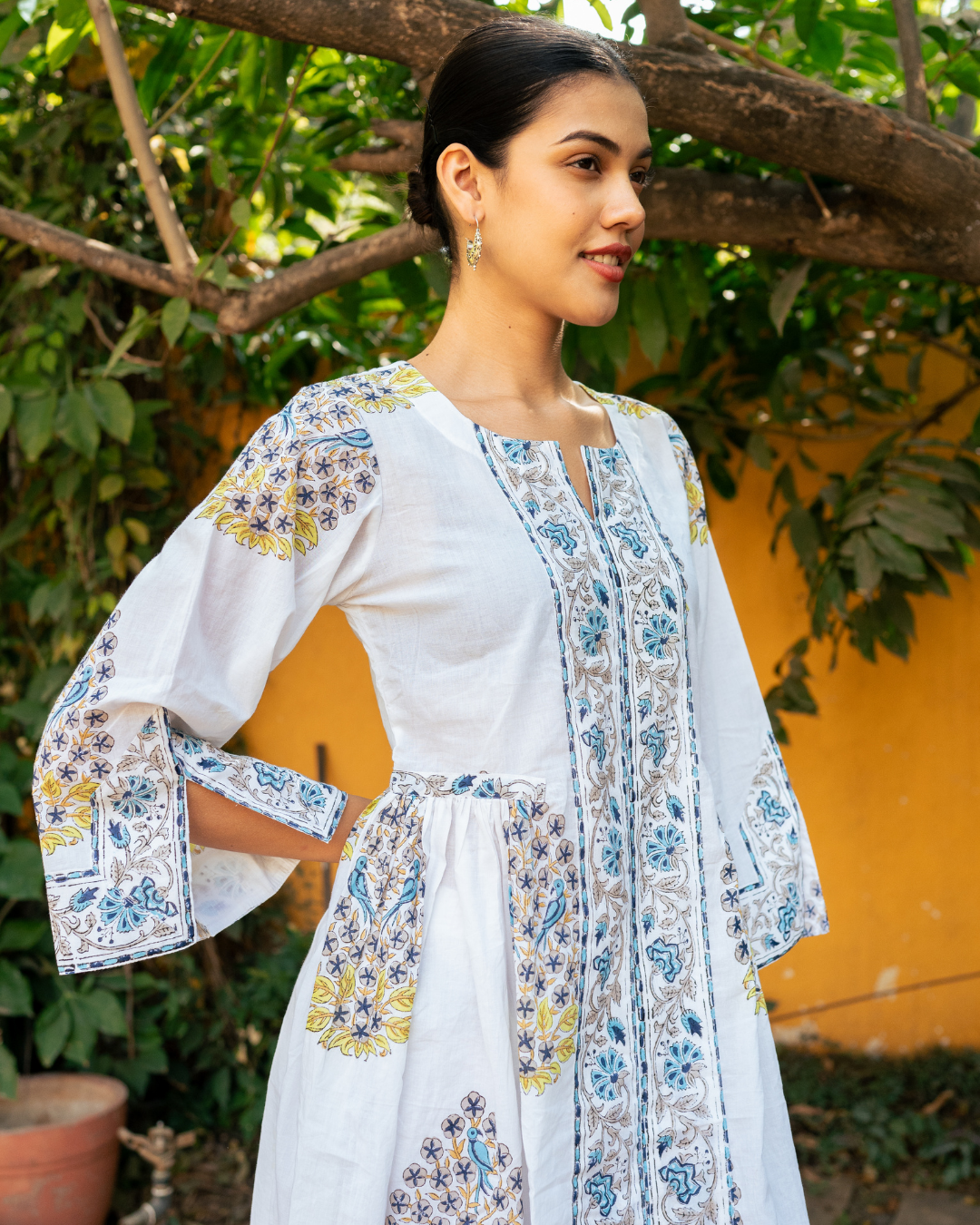 Blue and Ivory Hand Block Printed Bhopali Kurta Set