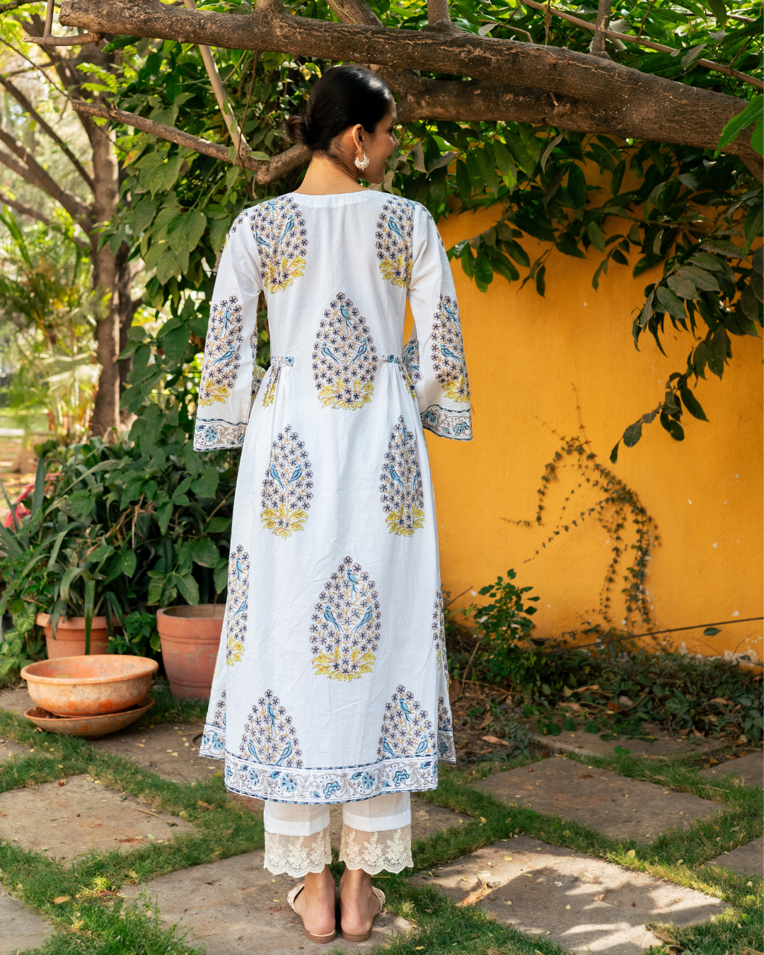 Blue and Ivory Hand Block Printed Bhopali Kurta Set