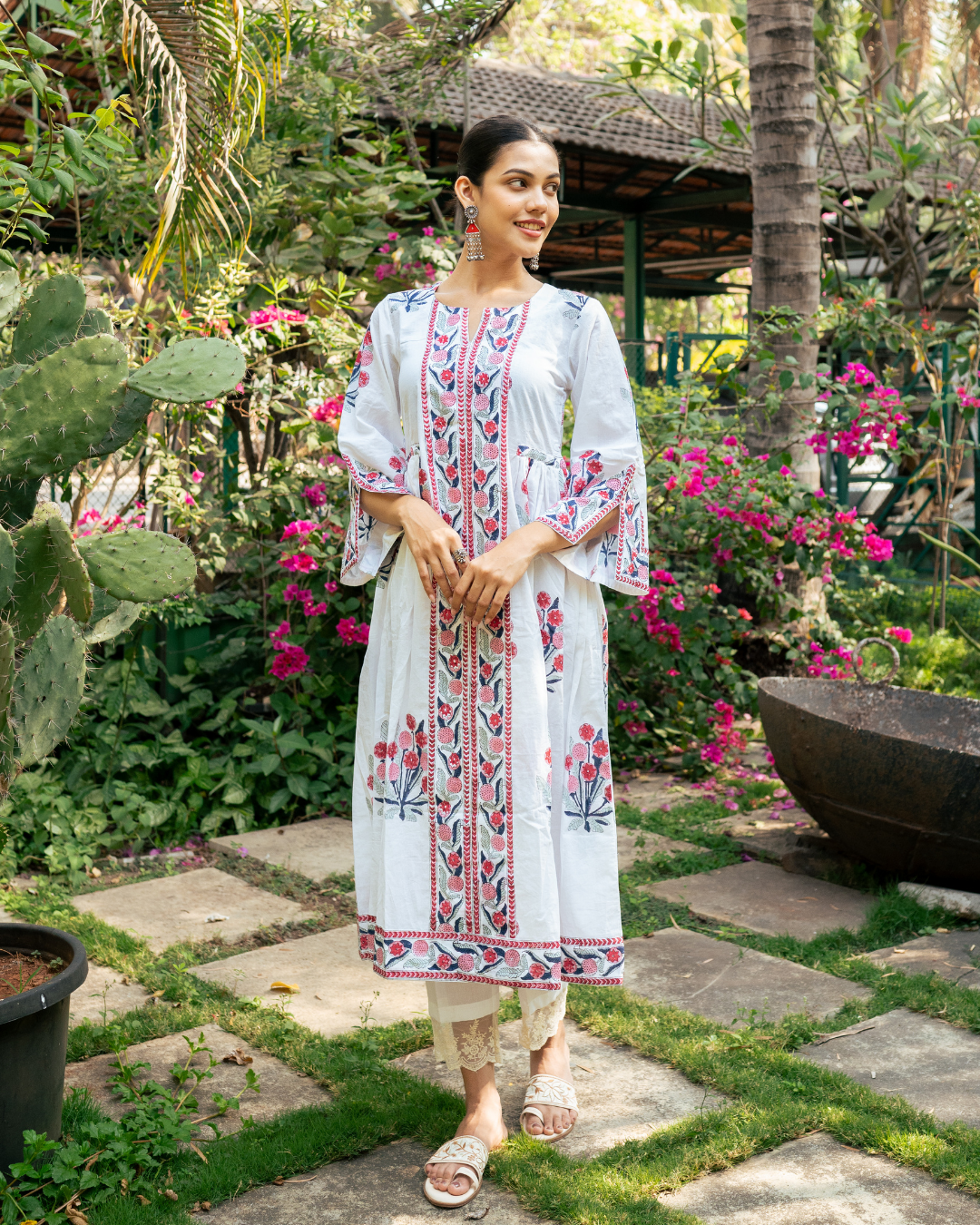 Pink and Ivory Hand Block Printed Bhopali Kurta Set