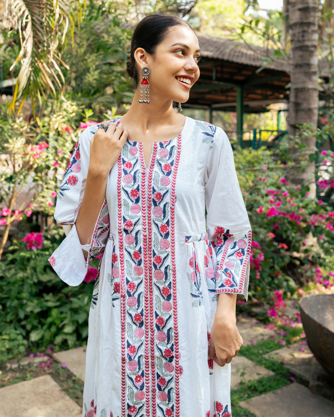 Pink and Ivory Hand Block Printed Bhopali Kurta Set