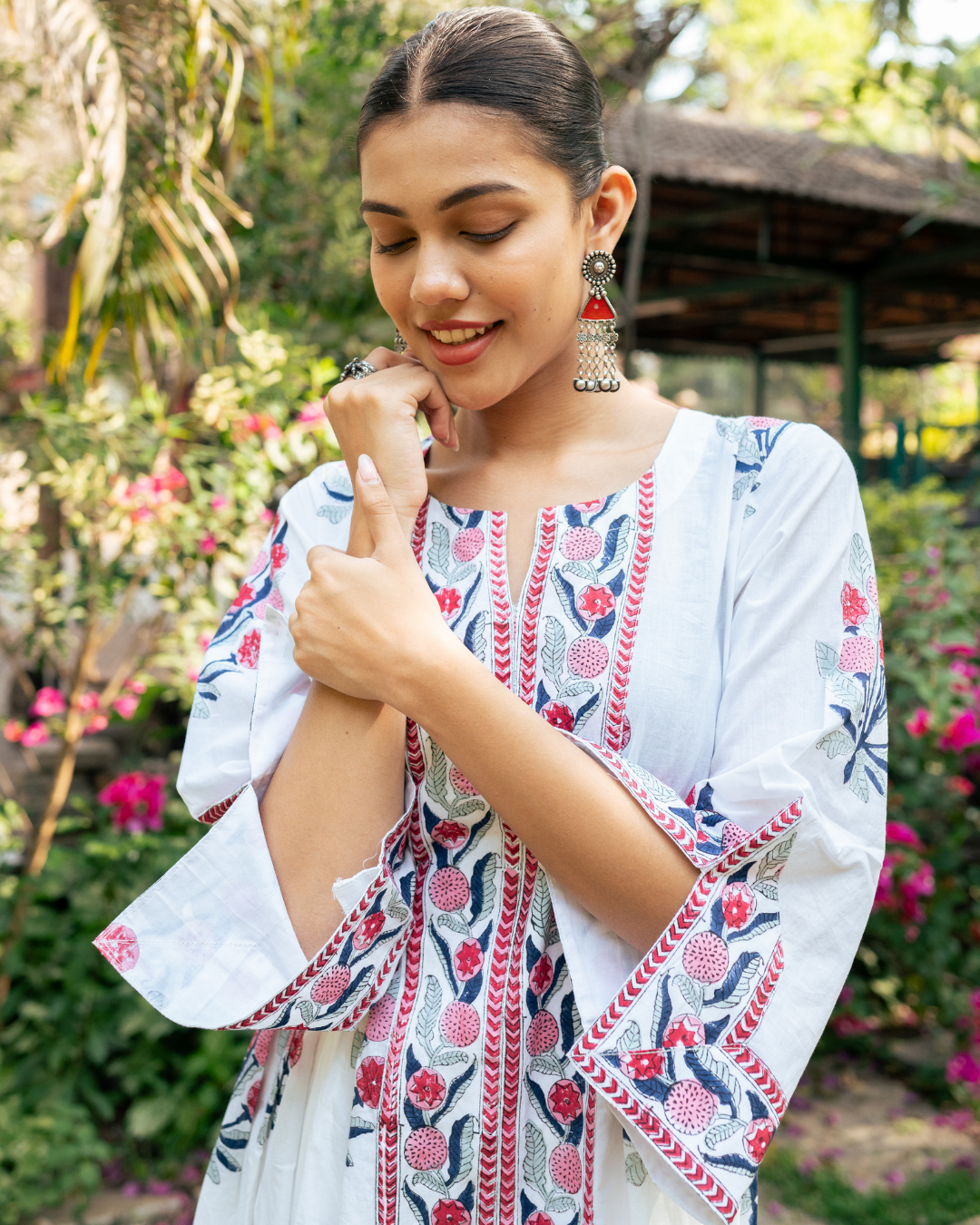 Pink and Ivory Hand Block Printed Bhopali Kurta Set