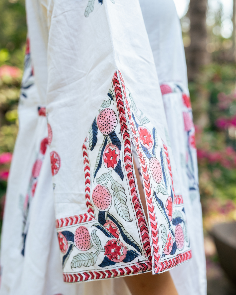 Pink and Ivory Hand Block Printed Bhopali Kurta Set mul by Maison Shefali in multi color for women Worldwide