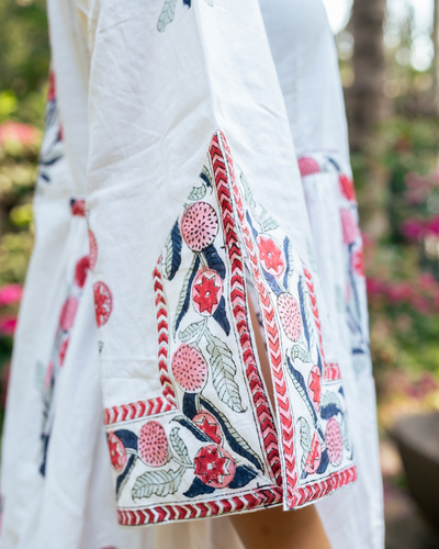 Pink and Ivory Hand Block Printed Bhopali Kurta Set