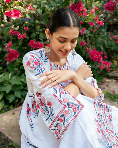 Pink and Ivory Hand Block Printed Bhopali Kurta Set