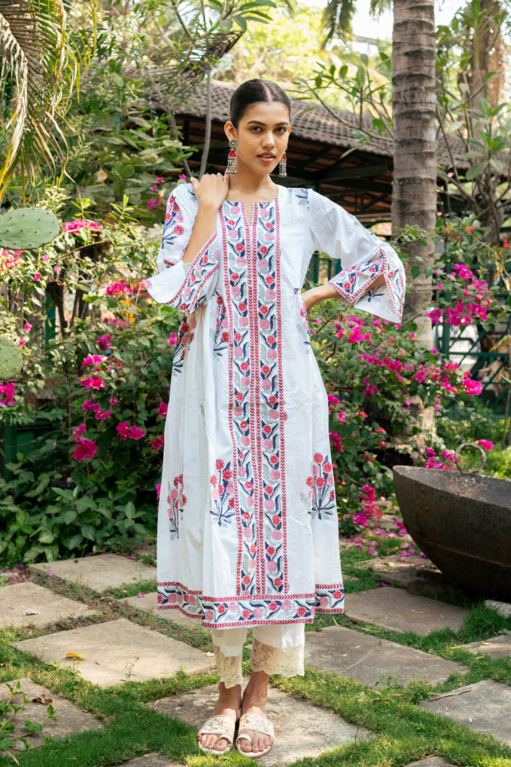 Pink and Ivory Hand Block Printed Bhopali Kurta Set