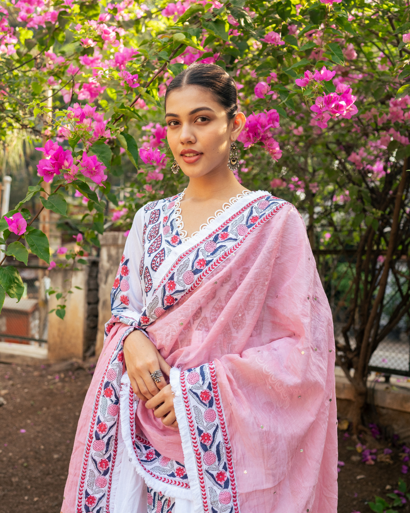 Ivory and Pink Block Printed Sharara Set mul by Maison Shefali in multi color for women Worldwide