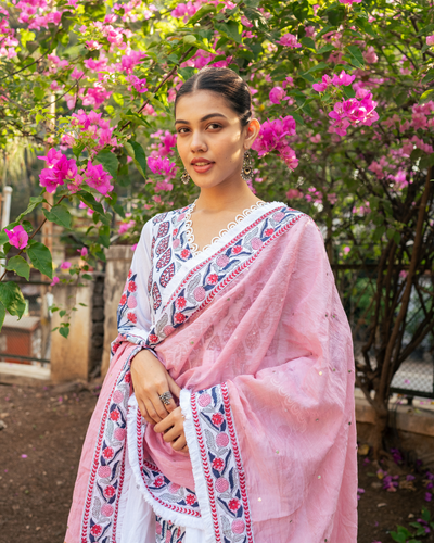 Ivory and Pink Block Printed Sharara Set