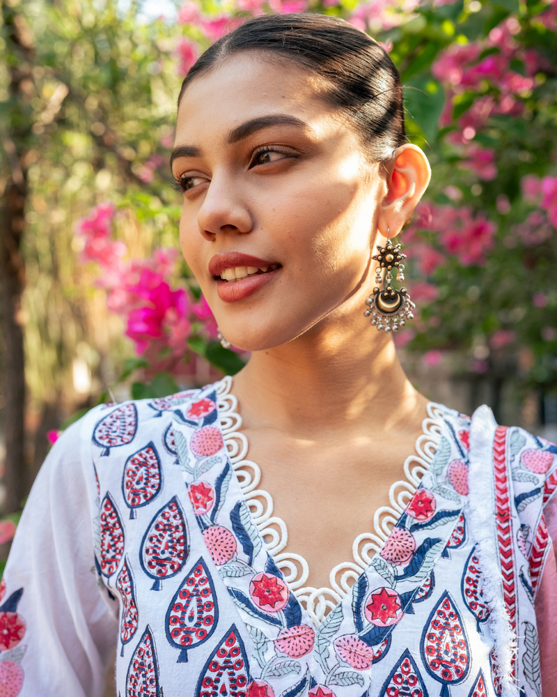 Ivory and Pink Block Printed Sharara Set mul by Maison Shefali in multi color for women Worldwide