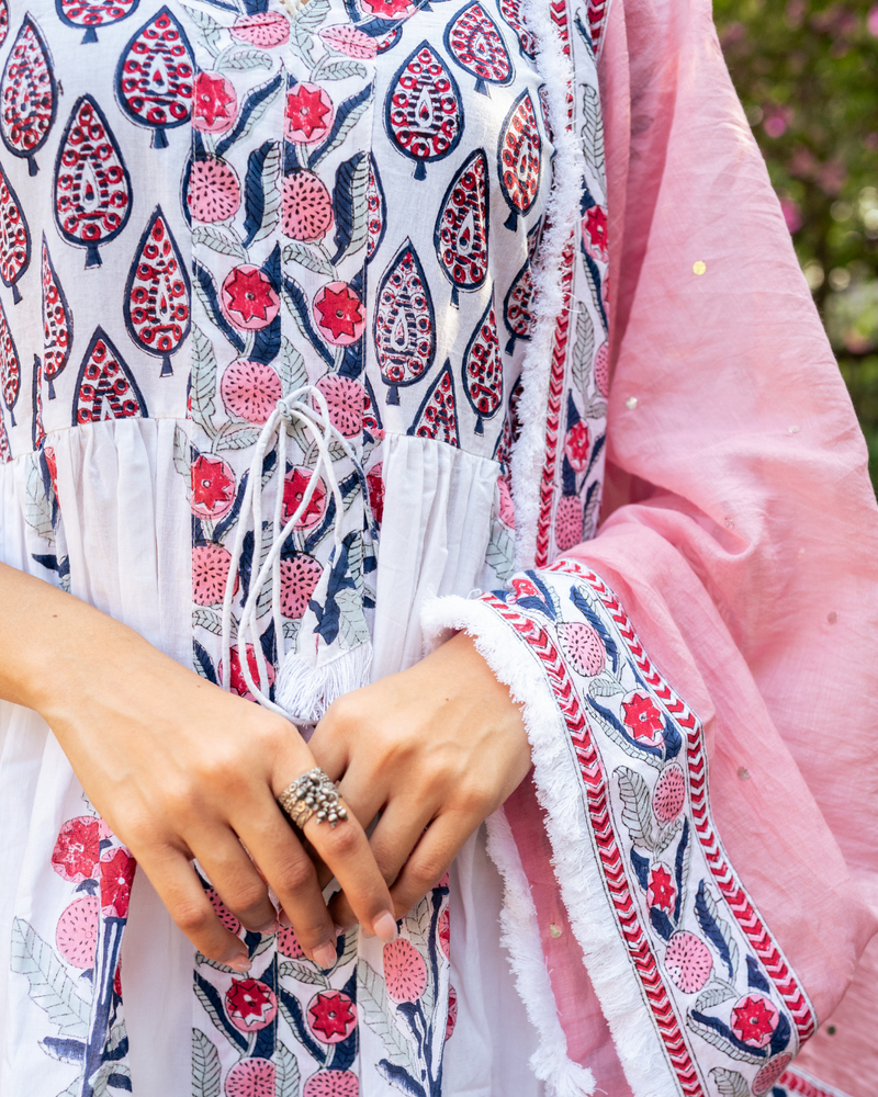 Ivory and Pink Block Printed Sharara Set mul by Maison Shefali in multi color for women Worldwide