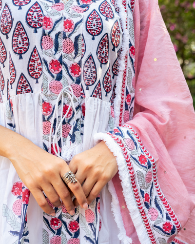 Ivory and Pink Block Printed Sharara Set