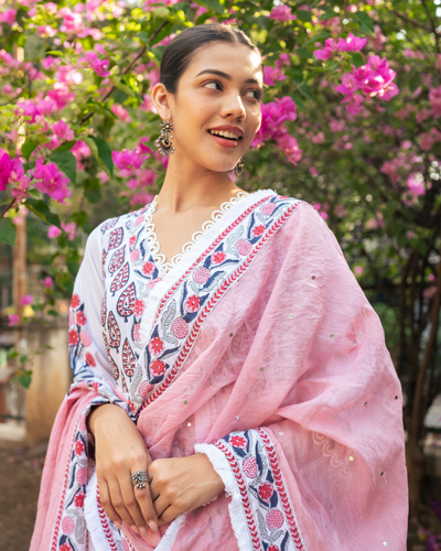 Ivory and Pink Block Printed Sharara Set