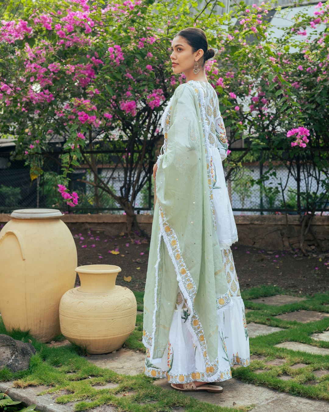 Ivory and Yellow Block Printed Sharara Set