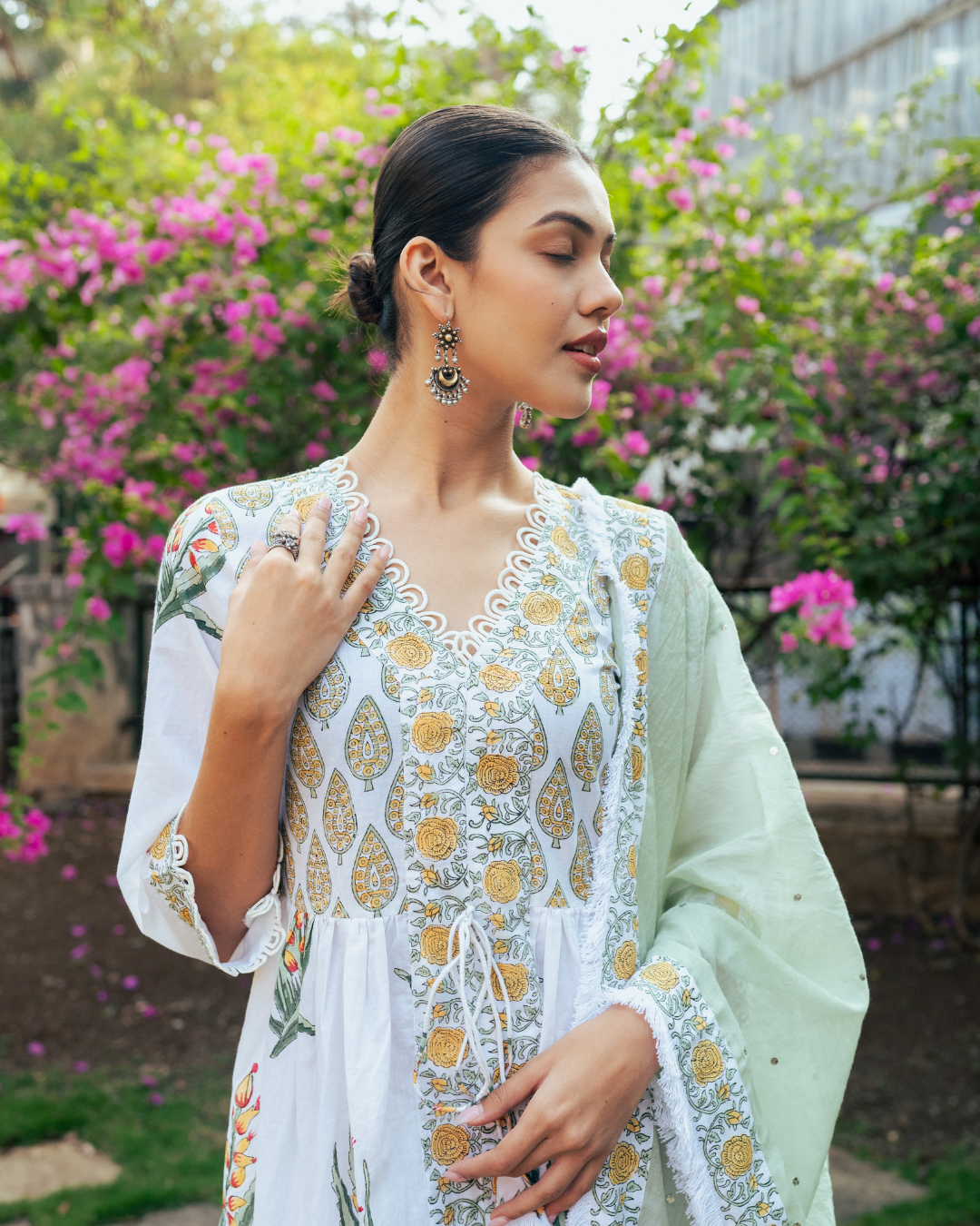 Ivory and Yellow Block Printed Sharara Set