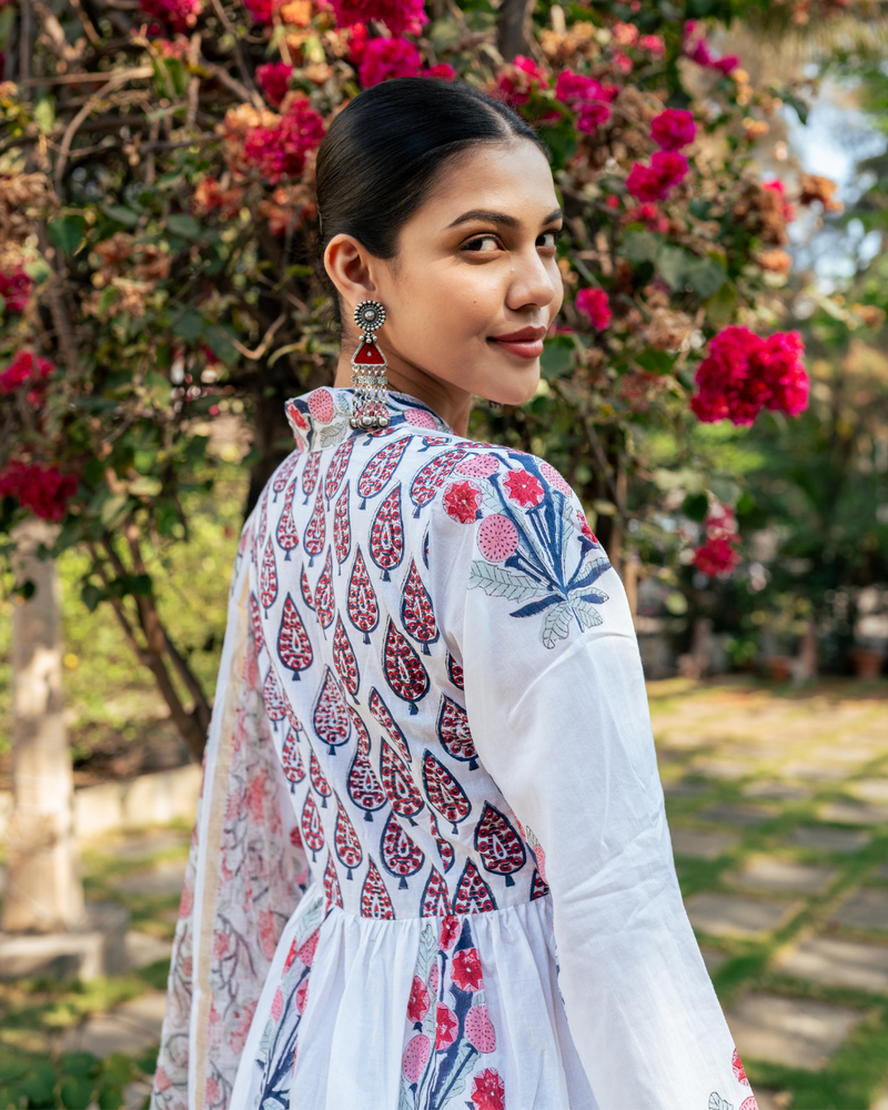 Ivory and Pink Hand Block Printed Suit Set mul by Maison Shefali in multi color for women Worldwide