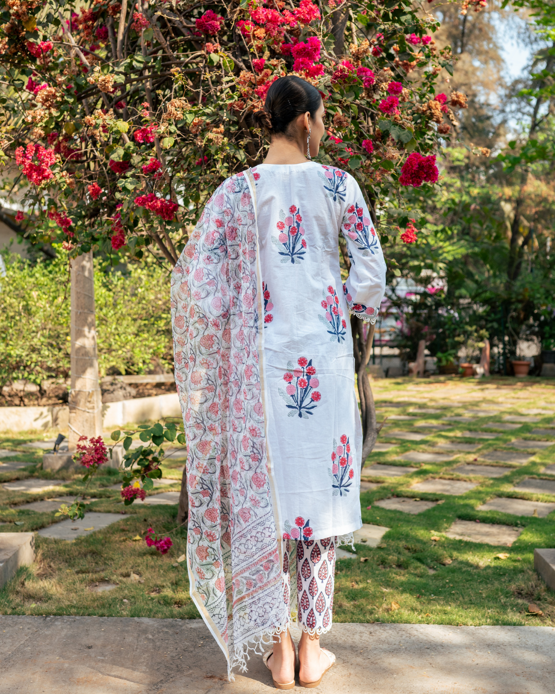 Ivory and Pink Hand Block Printed Kurta Set