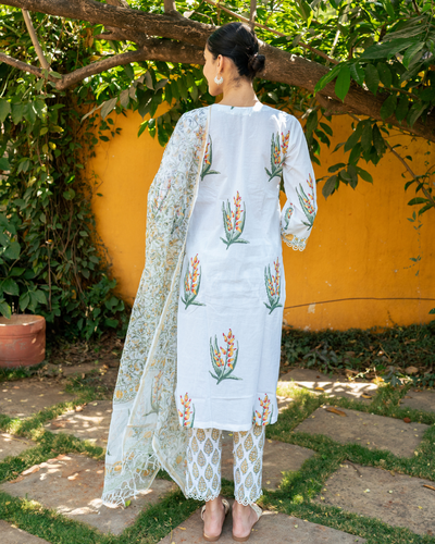 Ivory and Yellow Hand Block Printed Kurta Set